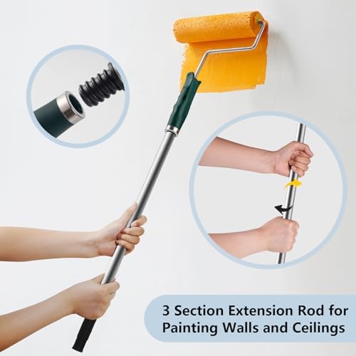 Mister Rui 9 Inch Paint Roller Kit with Microfiber Covers & Extension Pole