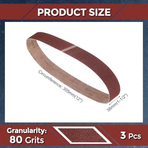 3 Pcs Sanding Belts 1-1/2 x 12 Inch 80 Grit Aluminum Oxide