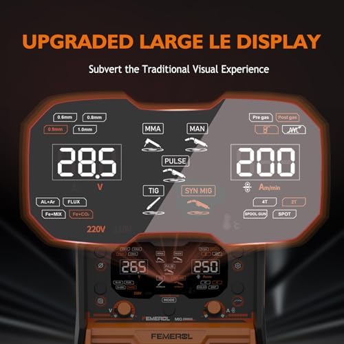 250A Aluminum Pulsed MIG Welder,7 in 1 Gas MIG/Pulse MIG/Flux Core/Stick/Lift TIG/Spot Welding/Spool Gun Compatible Aluminum Welding Machine LED Display 110V/220V Multiprocess Welder