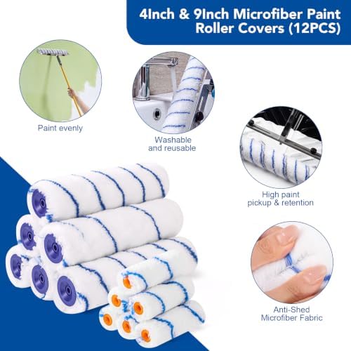 40PCS All in One Paint Roller Kit with 4Ft Telescopic Extension Pole