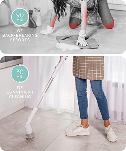JULY HOME Electric Spin Scrubber with Adjustable Extension Shower Scrubber Brush, Cordless Automatic Power Scrubber for Shower, Cleaner for Tile, Floor, Long Handle & 3 Brush (Packaging May Vary)