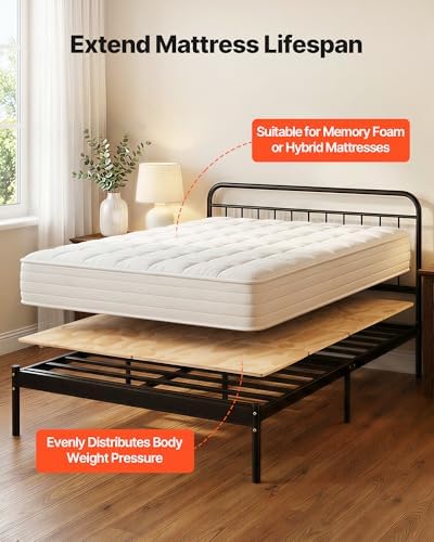 VEVOR Bunkie Board Full Size, 51" x 71" Foldable Box Spring, 0.4" Thicker Wooden Bed Boards for Under Mattress, Bed Slats with No Assembly Required, Easy-to-use Bed Support Board