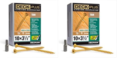 Deck Plus 3-1/2 Inch Epoxy Coated Exterior Wood and Fence Screws #10 x 3-1/2" Torx/Star Drive Included Coarse Thread, Outdoor Rust Resistant Decking Screw, Tan, 1lb Box, 310 Pieces | 48421 (Pack of 2)
