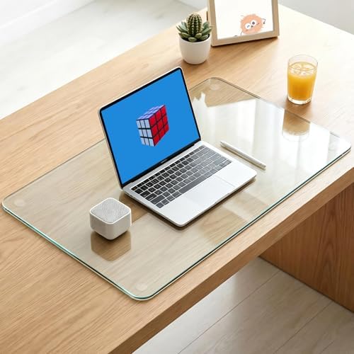 Tempered Glass Desk Pad 24" x 18" - Clear Non-Slip Office Desk Mat for Keyboard & Monitor, Easy to Clean Glass Writing Pad for Home & Work