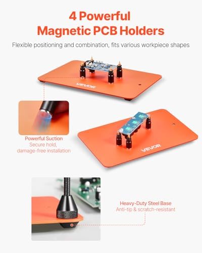 VEVOR Magnetic Helping Hands Soldering Station, Third Hand Soldering Tool with Gooseneck LED Magnifying Lamp, 4 PCB Holders & 360 Hot Air Gun Holder for Electronic Repair Craft Hobby