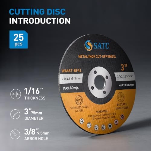 S SATC Grinder Wheel 25 PCS Cut Off Wheels 3 Inch Cut Off Wheel 3" x1/16 x3/8" Fits Any Angle Grinder Air Tool