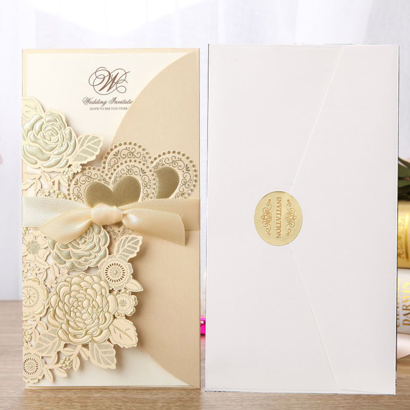 Embossed Vertical Ribbon Wedding Invitation Invitation