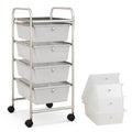 4-Drawer Cart Storage Bin Organizer Rolling with Plastic Drawers-White