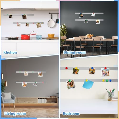 Mooliwe 6 Pcs 48" x 2" Frameless Magnetic Bulletin Board Strip for Wall Stainless Iron Metal Bulletin Bar Board Memo Strip with 16 Magnets 4 Nails 4 Wall Anchors for School Office Home (Silver)