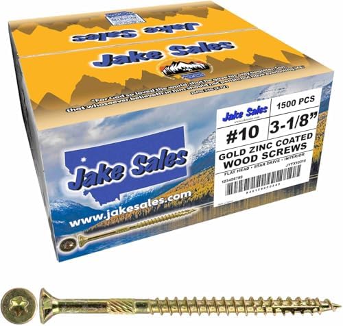 Jake Sales #10 X 3-1/8" Gold Star Wood Screw Torx/Star Drive Flat Head (Full Box - 1,500 Screw Count) - Multipurpose Torx/Star Drive Wood Screws