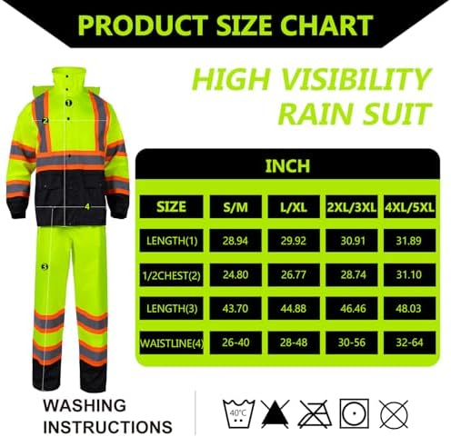Class 3 High Visibility Rain Suit With Detachable Hood Waterproof Lime Reflective Safety Worker Jacket & Pants (L/XL Yellow)