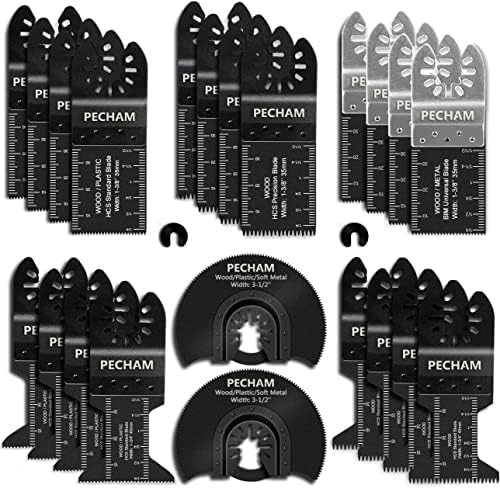 PECHAM 24PCS Universal Wood Metal Oscillating Multitool Quick Release Saw Blades Fit Porter Cable Black & Decker Rockwell Ridgid Ryobi Milwaukee Chicago