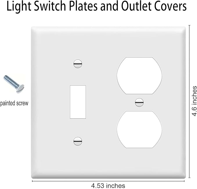 ZEFTV Duplex Outlet/Toggle Light Switch Wall Plates 2-Gang Switch Outlet Electrical Cover Plate Unbreakable Thermoplastic Faceplate for Light Receptacle Outlet Switch, White (4 Pack)