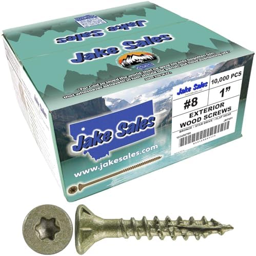 8 x 1 Bronze Coated Exterior Coated - ACQ Compatible Multipurpose Wood Screw -Torx/Star Drive Flat Head Full Box - 10,000 Screws