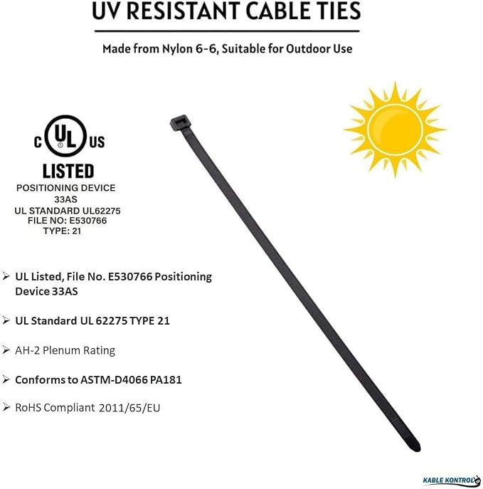 Kable Kontrol Heavy Duty Cable Zip Ties 100 Pcs 9 Inch Black, 250 Lbs Tensile Strength, Self-locking UV Resistant Plastic Nylon Wire Ties, for Indoor or Outdoor Use