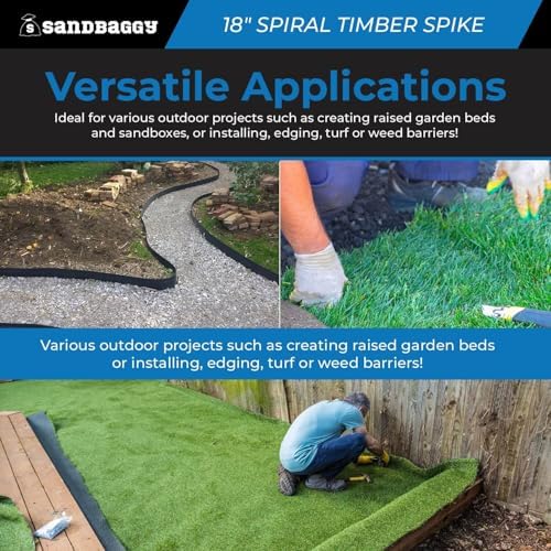 18" Spiral Landscape Timber Spikes - Galvanized Steel Nails - 1 Gauge Steel - Sandbaggy (18 inch, 400, Count)