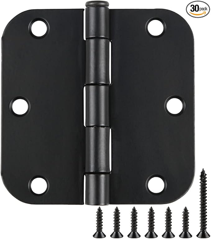 30 Pack Rounded Matte Black Door Hinges 3.5 Inch 5/8" Radius Interior 3 1/2 Inch Flat Iron Bifold Standard Hinge No Squeak Bedroom Indoor for Closet Doors 3 ½" Heavy Duty Hardware Doorway Study Room