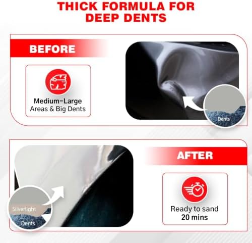 Roberlo Silver Light Multipurpose Body Filler - Superior Filling Properties, Easy Sanding, Great Adhesion to All Metal, Tack & Stain Free, Saves Time & Labor, Ideal for Heavy Fill Jobs, Smooth Texture