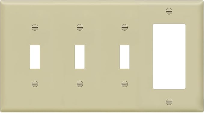 ENERLITES Combination Triple Toggle/Single Decorator Rocker Outlet Wall Plate, Standard Size 4-Gang Light Switch Cover (4.50" x 8.19"), Polycarbonate Thermoplastic, UL Listed，881331-I, Ivory