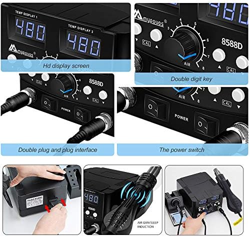 2 IN 1 750W LED Digital Soldering Station Hot Air Gun Rework Station Electric Soldering Iron For Phone PCB IC SMD BGA Welding SET 110V (8588D SET1)