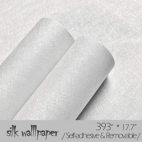 Cohoo Home Silk White Wallpaper Peel and Stick Contact Paper White Textured Contact Paper for Cabinets Self Adhesive Removable Wallpaper for Bedroom Wall Sticky Waterproof Shelf Liner 15.7inW 197inL