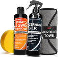 Carfidant Scratch & Swirl Remover with Ceramic Silk – Car Scratch Remover for Vehicles Paint Repair with Ceramic Coating Spray – Polishing & Washing Kits with Applicator Pad & Microfiber Towel