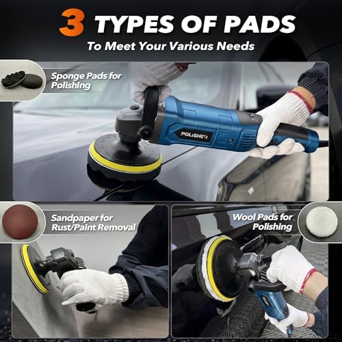 Buffer Polisher, 6 Inch/7 Inch 1600W Rotary Car Buffer Polisher Waxer, 7 Variable Speed 1000-3500 RPM, Detachable Handle for Car, Polishing, Waxing