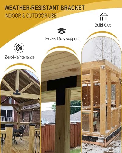 6 Pcs Ultra-Thick T Post Bracket, 12" x 8" Extreme Weatherproof Flat Mending Plate, Heavy Duty Structural Connector for 4x4 6x6 Lumber, Outdoor Pergola, Cabin & Deck Timber Framing