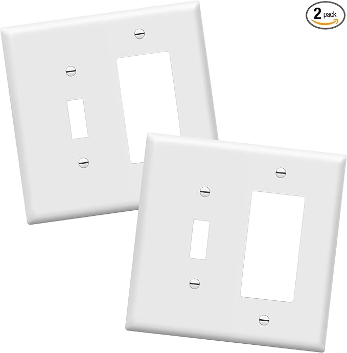 ENERLITES Combination Toggle Light Switch/Decorator Switch Wall Plate, Mid-Size 2-Gang 4.88" x 4.92", Polycarbonate Thermoplastic, 881131M-W, White, 2 Pack