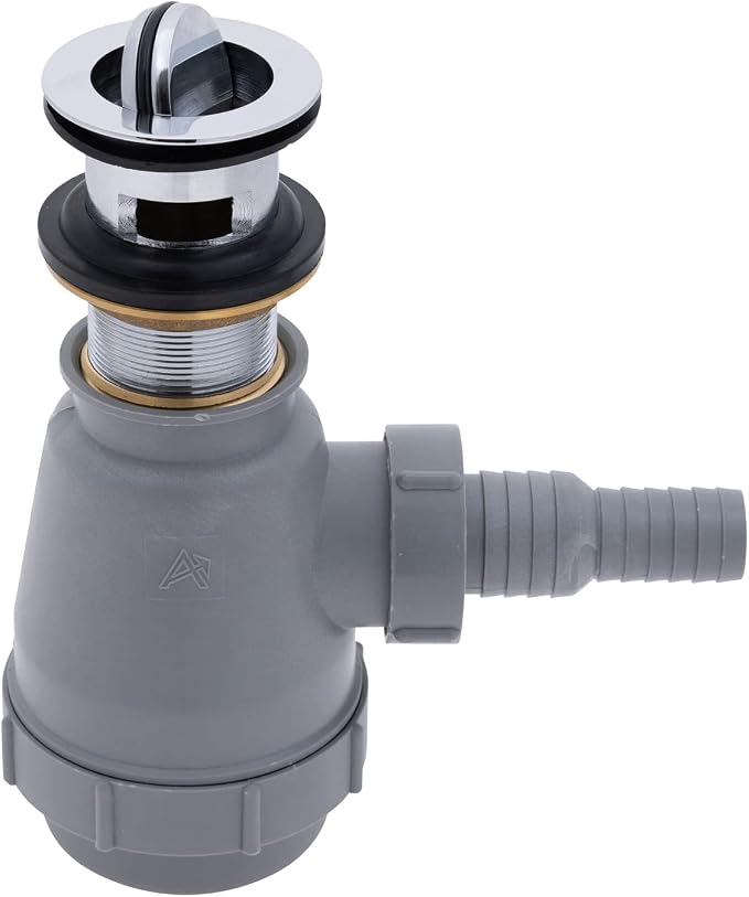 Ambassador Marine - 1-1/2 inch Drain, Flip Trap Sink Drain - with Overflow, 3/4 inch & 1 inch Hose Barb - Chrome - S01-0508-CP-W