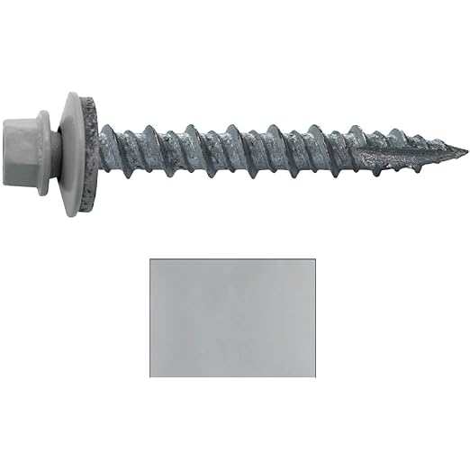 10 x 1-1/2" Old Town Gray Metal Roofing Screws - Hex Washer Head- Self-Starting/Tapping - EPDM Washer. 1 x 250 Count Bag - 250 Screws