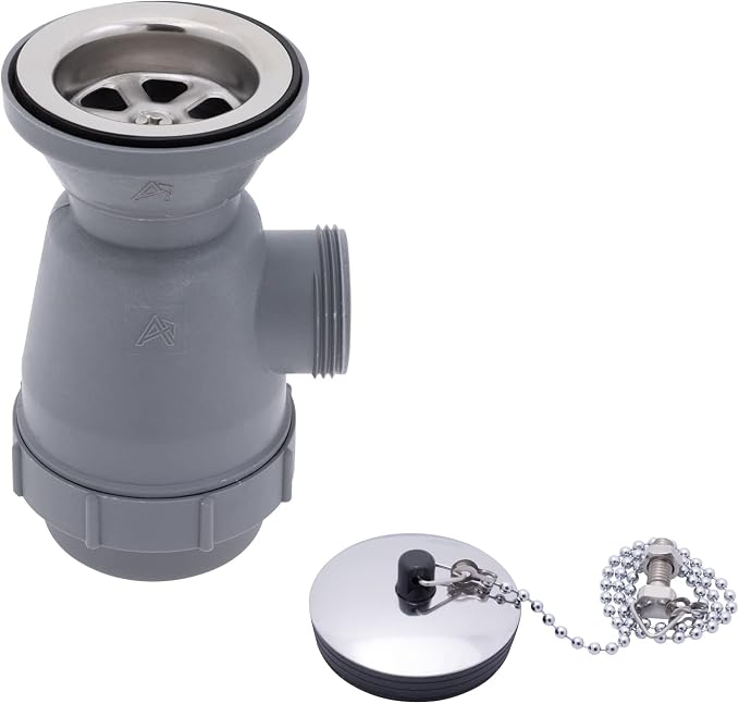 Ambassador Marine - 2 inch Drain, Trap Sink Drain, 1-1/4 inch-M Thread, w/Chain Stopper - Ultra-Mirror Finish - S00-0116-UP-W