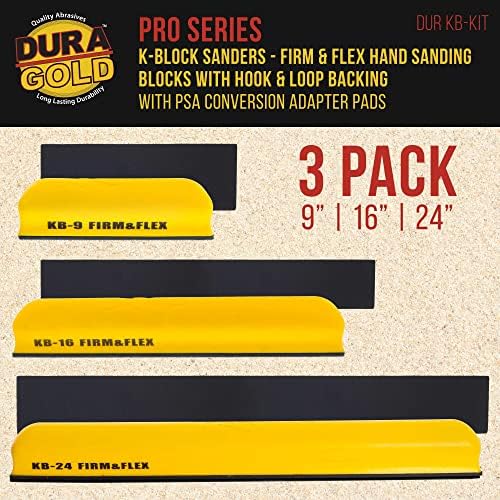 Dura-Gold Pro Series K-Block Sander Firm & Flex Hand Sanding Block Kit with Hook & Loop Backing and PSA Adapter Pad & 80 and 220 Grit Sandpaper Roll