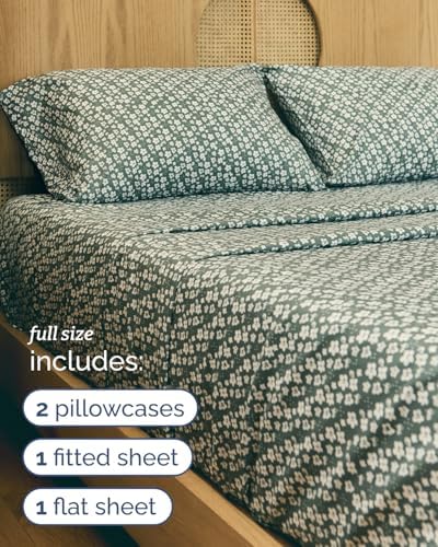 Full 3 Piece Floral Sheet Set - Soft, Breathable & Cooling - Green Meadow