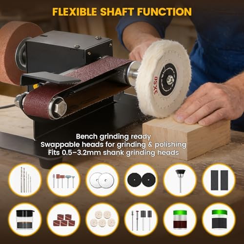 6-In-1 Mini Belt Sander Mini Belt Sander, Electric Small Sander Knife Sharpener Supplies, 7 Adjustable Speed, 795 Motor, Metal Wood DIY Handcraft, Tool & Knife Sharpening (Advanced Kit).