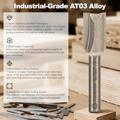 Undersize Plywood Dado Bits 1/4" Shank, Straight Router Bits 15/32" Cut Diameter, 3/4" Cut Length, Useful for Plunging Capabilities for Cutting Grooves, Dados, Mortising