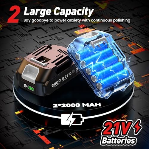 6 Inch Cordless Car Buffer Polisher kit w/ 2x2000mAh 21V Batteries