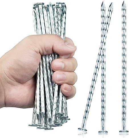 6.3-Inch Galvanized Heavy-Duty Landscape Stakes, (150-PACK) Spiral Metal Turf Spikes for Artificial Grass, Paver Edging, Weed Barrier, Securing Fences and More