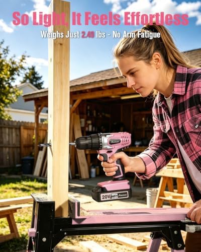 AVID POWER 20V Cordless Drill Set for Home DIY & Beginner Projects - Lightweight Power Drill with Battery Charger & 22 Bits, Variable Speed, 3/8" Keyless Chuck, Ideal for Furniture Assembly (Pink)