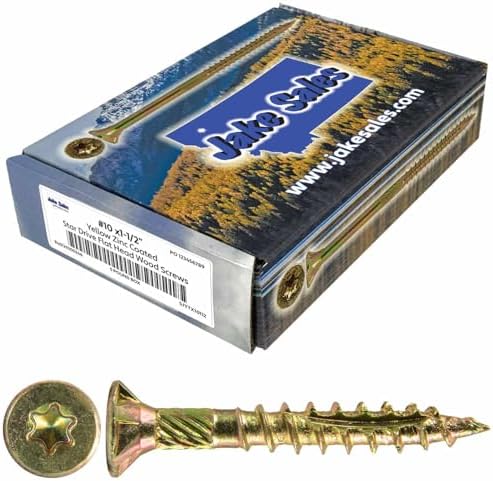 Jake Sales #10 X 1-1/2" Gold Star Wood Screw Torx/Star Drive Flat Head (5 Pound CASE ~5,895 Screws) - Multipurpose Torx/Star Drive Wood Screws