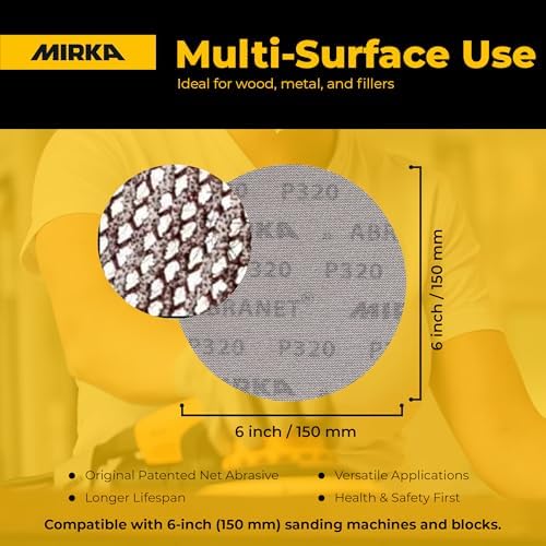 Mirka Abranet 6 Inch 100 Grit Mesh Sanding Discs, Hook and Loop, 50 Pack