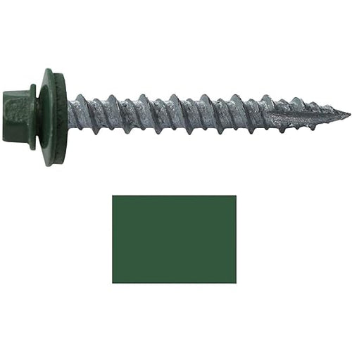 10 x 1-1/2" Evergreen Metal Roofing Screws - Hex Washer Head- Self-Starting/Tapping - EPDM Washer. 1 x 250 Count Bag - 250 Screws