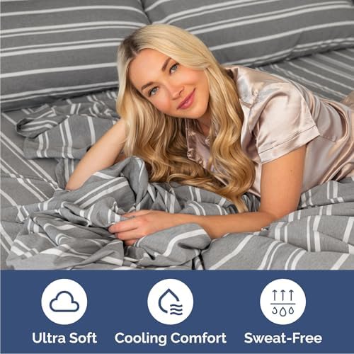 Cal King Size 4 Piece Sheet Set - Comfy Breathable & Cooling - Grey Stripes