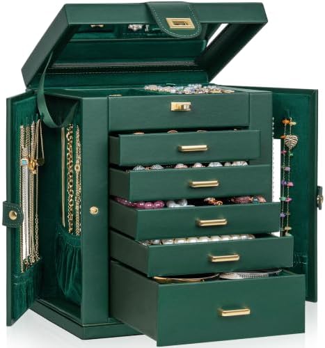 AKOZLIN 6-Tier Jewelry Box Organizer 5 Drawers Storage M-L Green