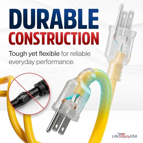 75ft Outdoor/Indoor Extension Cord 10/3 Gauge Ultra Heavy Duty 3 Prong SJTW, Waterproof, Flexible Cold-Resistant Long Power Cord,15A 125V 1875W, Yellow by LifeSupplyUSA