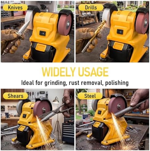 Mini Bench Grinder, Cordless Grinder Compatible with Dewalt 20V Battery (No Battery), Dual 3'' Grinding Wheels with Safety Guard & Non-slip Base for Sharpening Knives, Drills and Steel Rust Removal