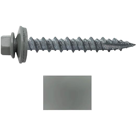 10 x 1-1/2" Light Gray Metal Roofing Screws - Hex Washer Head- Self-Starting/Tapping - EPDM Washer. 1 x 250 Count Bag - 250 Screws