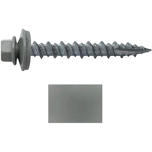 10 x 1-1/2" Light Gray Metal Roofing Screws - Hex Washer Head- Self-Starting/Tapping - EPDM Washer. 1 x 250 Count Bag - 250 Screws