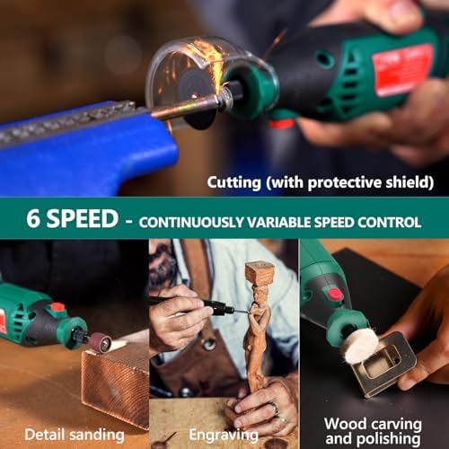 HYCHIKA 180W Rotary Tool, Variable Speed Rotary Tool Kit with Flex Shaft, 173pcs Accessories Kit & 8000-35000RPM Multi-Tool, Perfect for Cutting, Detail Sanding, Engraving, Wood Carving, and Polishing