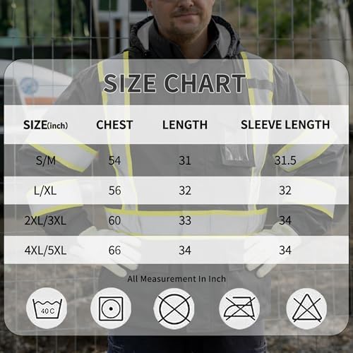 FATONE Hi Vis Rain Jacket for Men Lightweight Reflective Safety Rain Gear Waterproof with Hood, Class 3 Work Raincoat ANSI/ISEA Tested Black 2XL/3XL